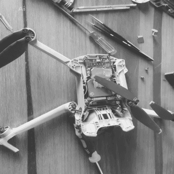 Drone on a repair bench